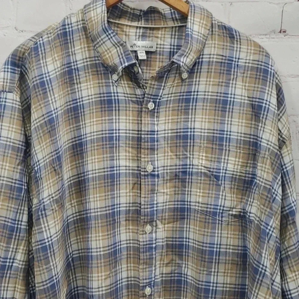 Peter Millar Crown Shirt Plaid Mount Pearl Men's Size XXL - Picture 4 of 12
